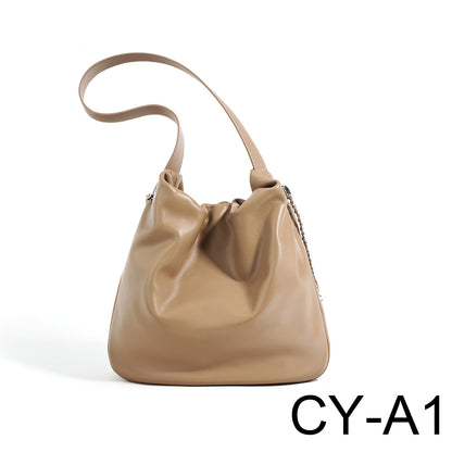 Simple Genuine Leather Ladies Handbags Tote Bucket Bag Large Capacity