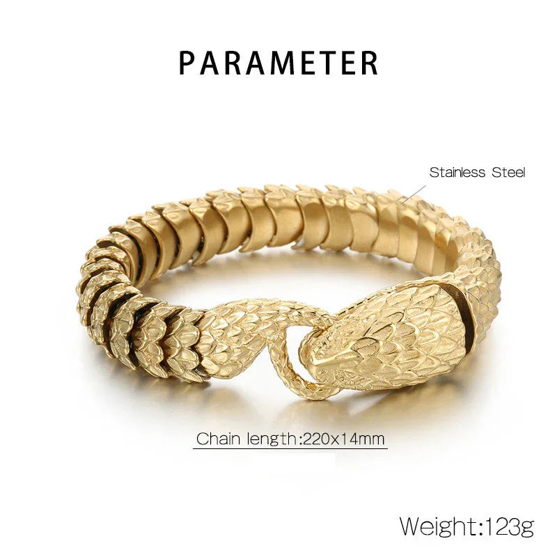 rattlesnake stainless steel heavy bracelet for men biker style bracelet - CIVIBUY