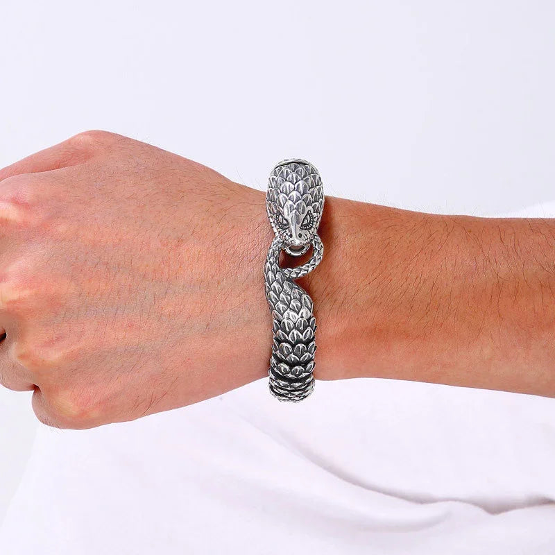 rattlesnake stainless steel heavy bracelet for men biker style bracelet - CIVIBUY