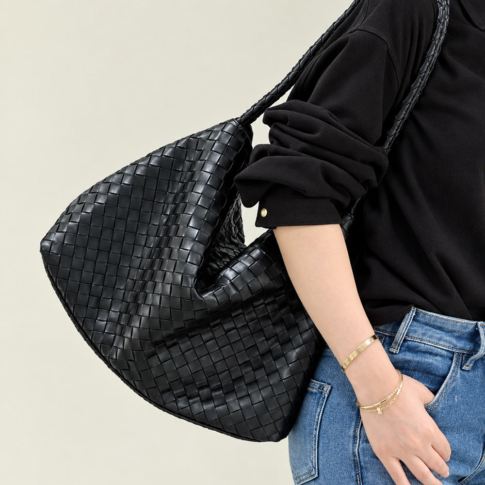 Woven Lambskin Hobo Tote Bag –Large Leather Shoulder Bag