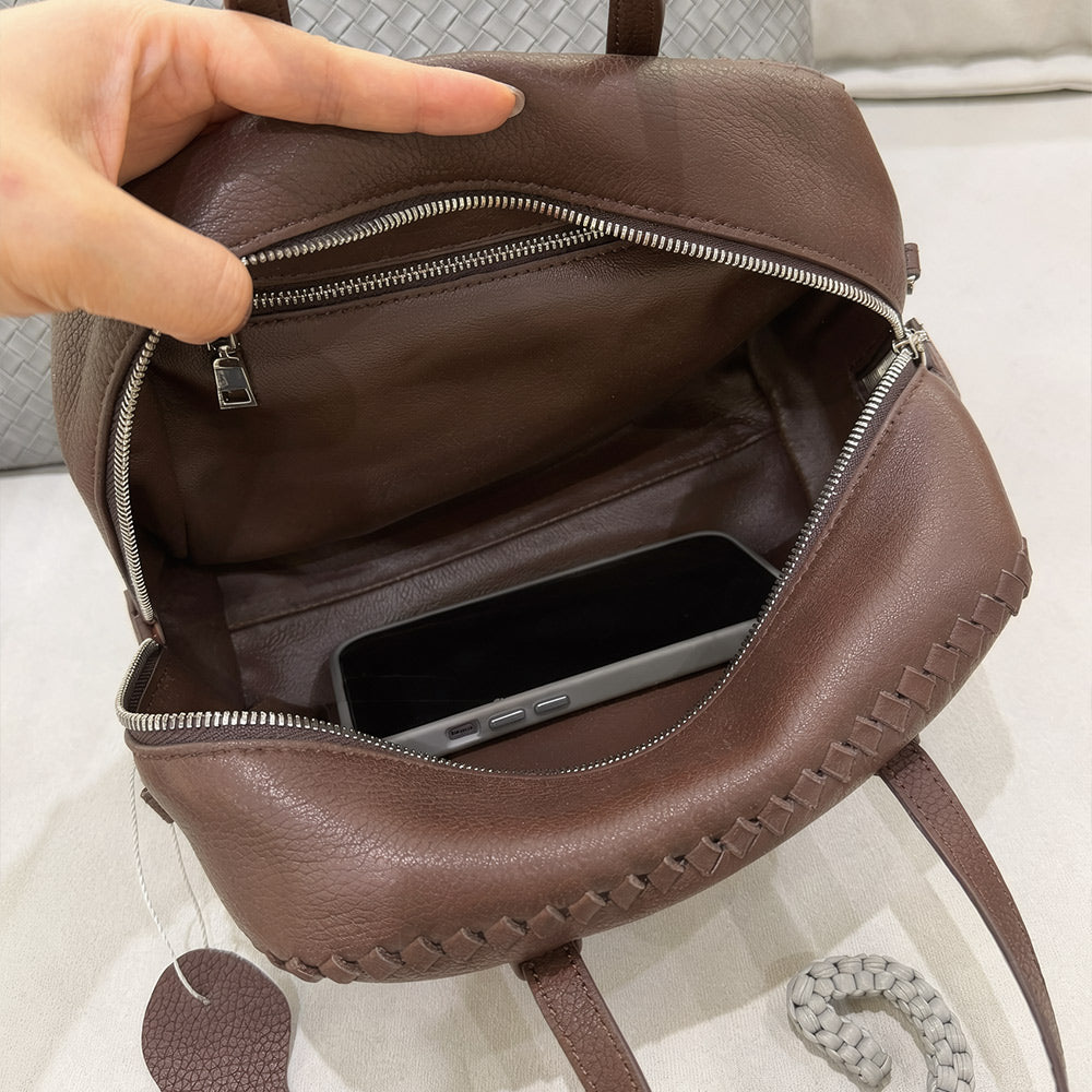 Black Boston Leather Tote Bag,Small