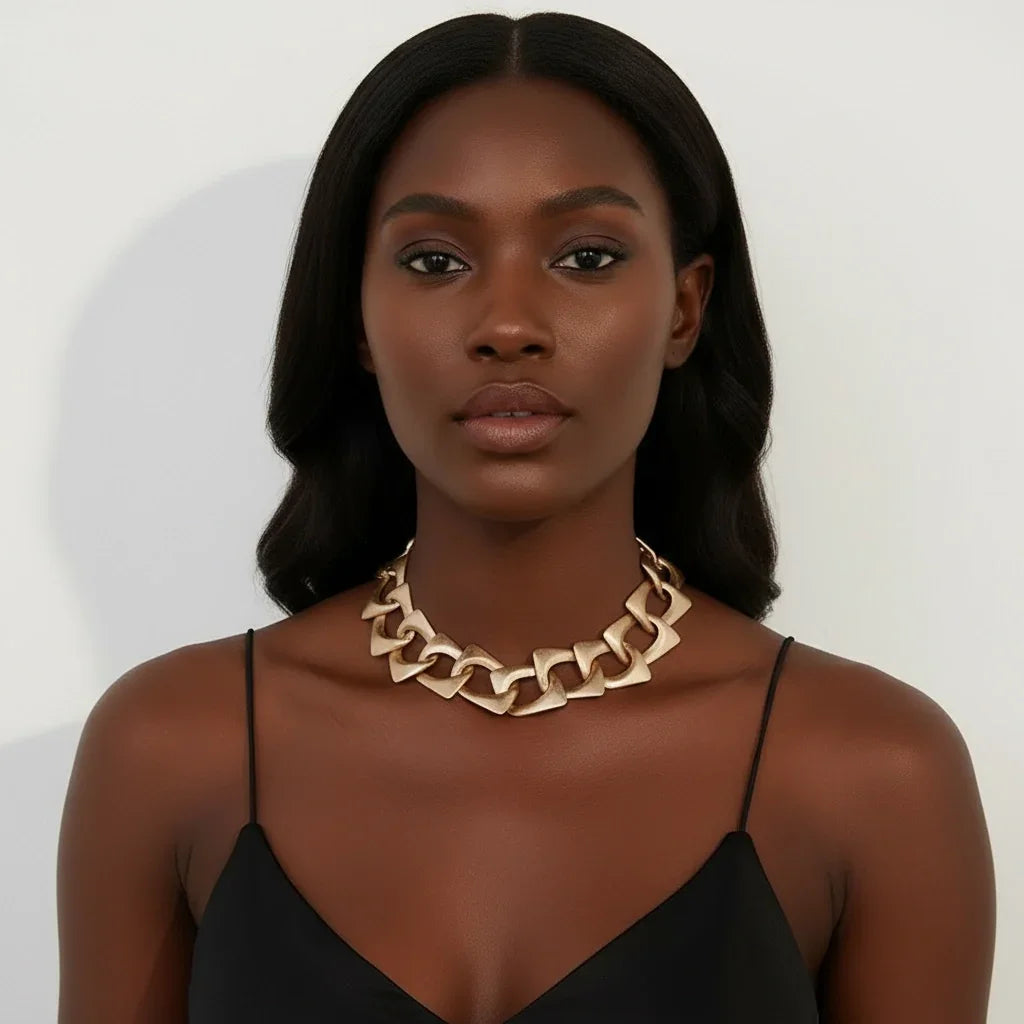 Chunky gold chain necklace with geometric links – statement choker jewelry wholesale near Clearwater FL