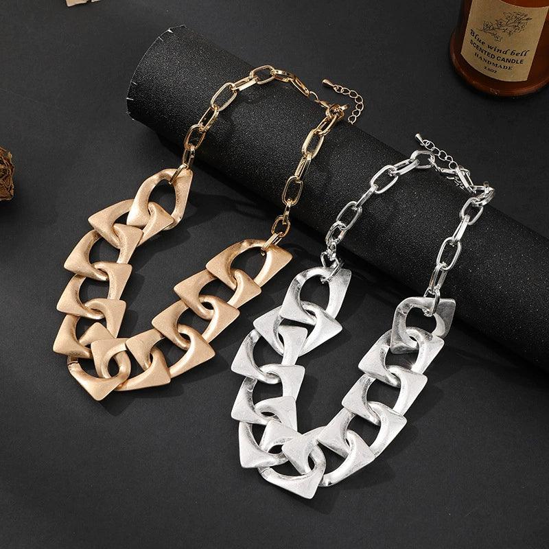 Chunky gold chain necklace with geometric links – statement choker jewelry wholesale near Clearwater FL