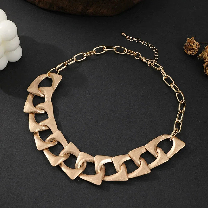 Chunky gold chain necklace with geometric links – statement choker jewelry wholesale near Clearwater FL