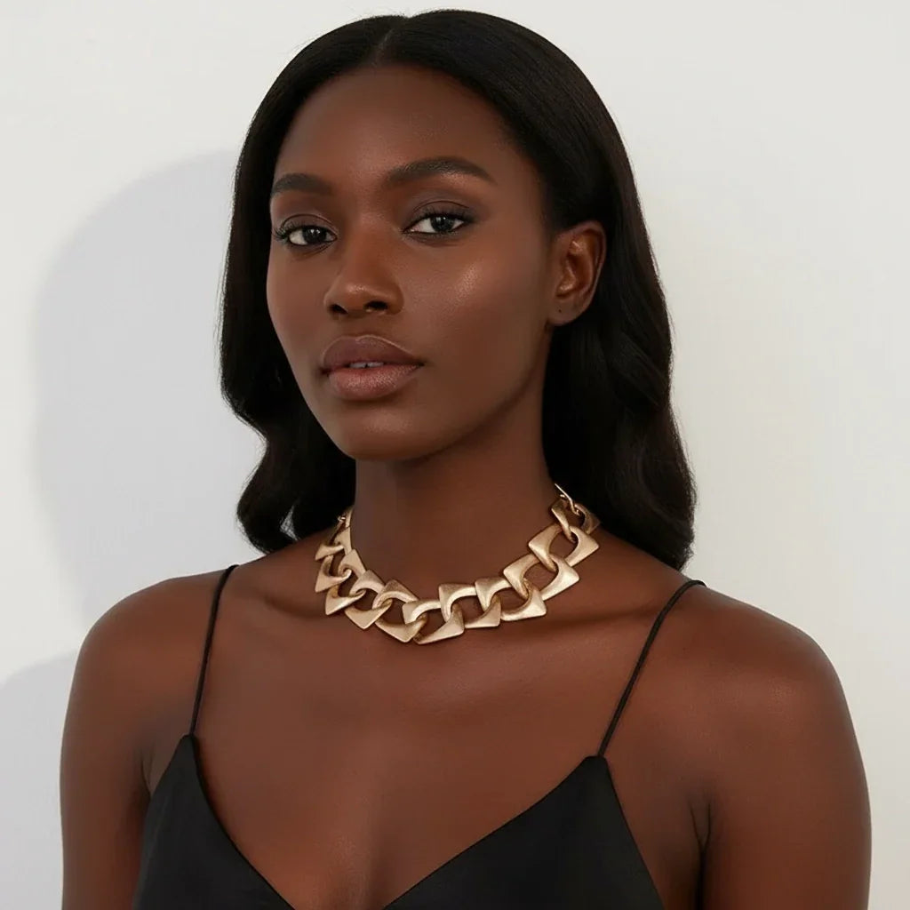 Chunky gold chain necklace with geometric links – statement choker jewelry wholesale near Clearwater FL