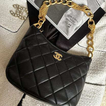 Chan Tassel Strap Leather Handbag ,Black