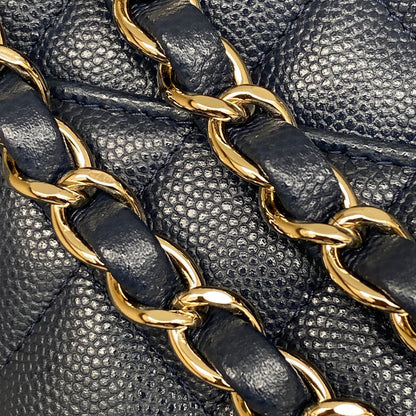 Classic Flap Leather Handbag ,Navy Blue