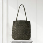 Green textured leather structured tote handbag – luxury fashion accessory