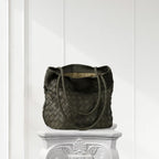 Green textured leather structured tote handbag – luxury fashion accessory