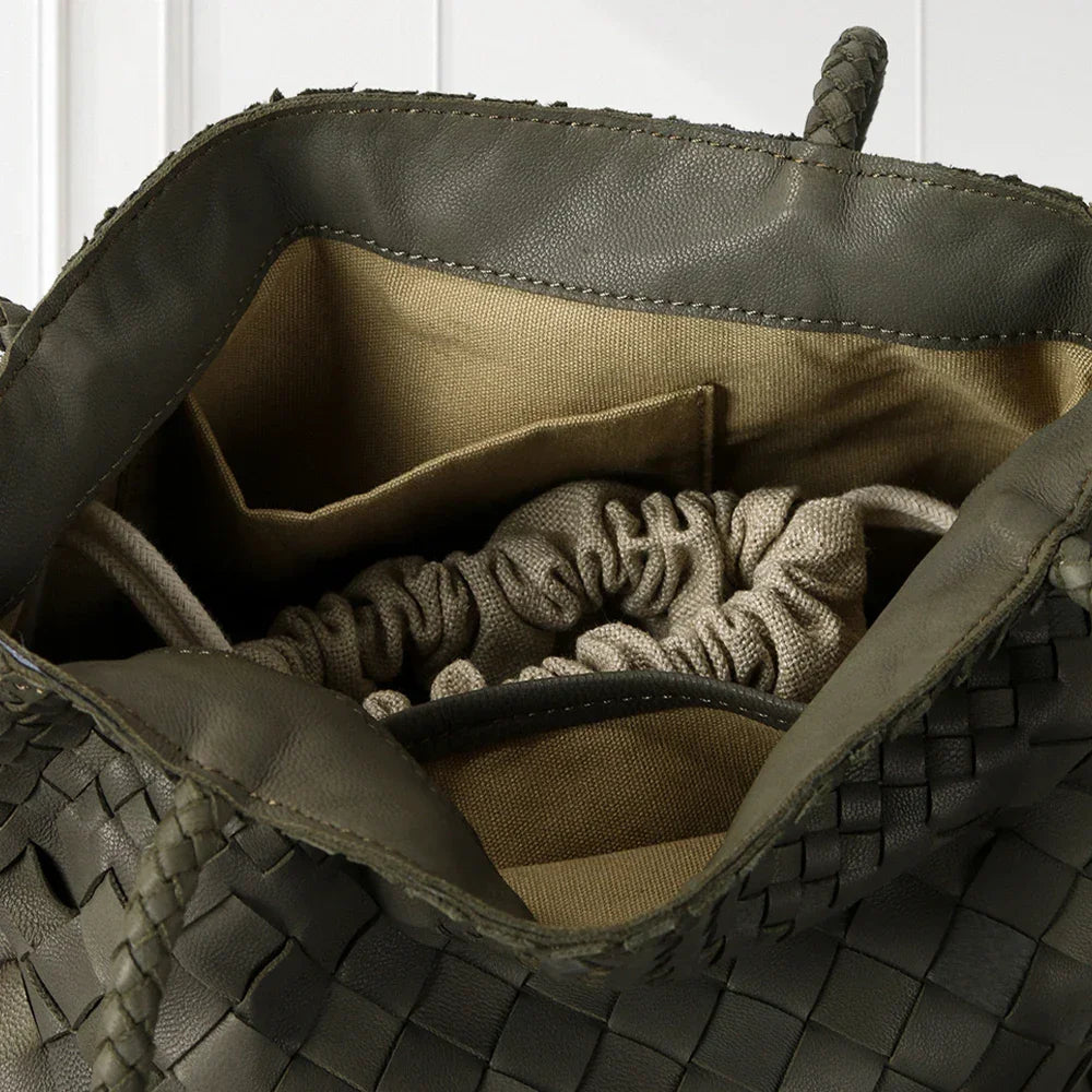 Green textured leather structured tote handbag – luxury fashion accessory