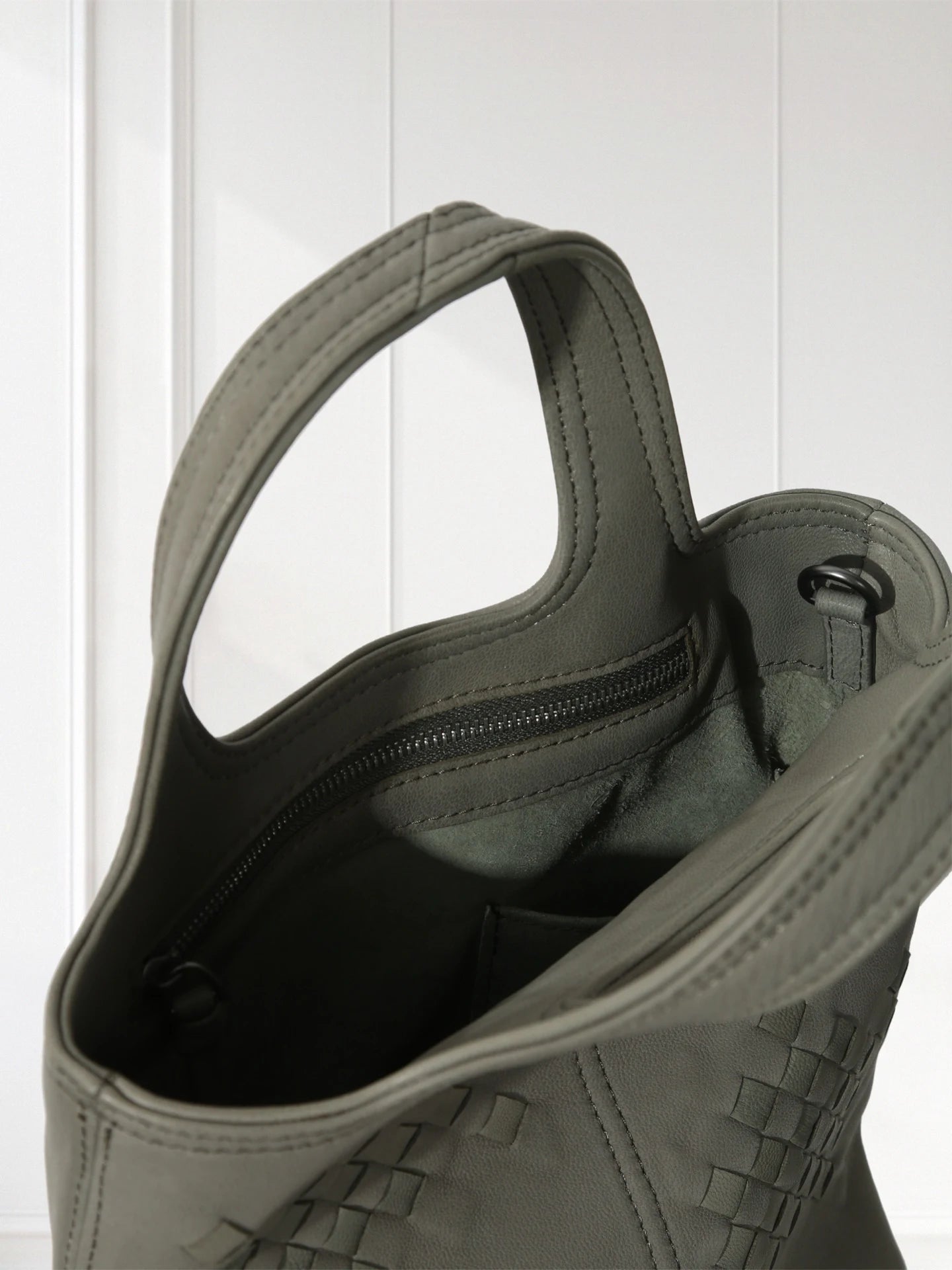 Black Woven Leather Mini Tote Bag Minimalist Handle Purse