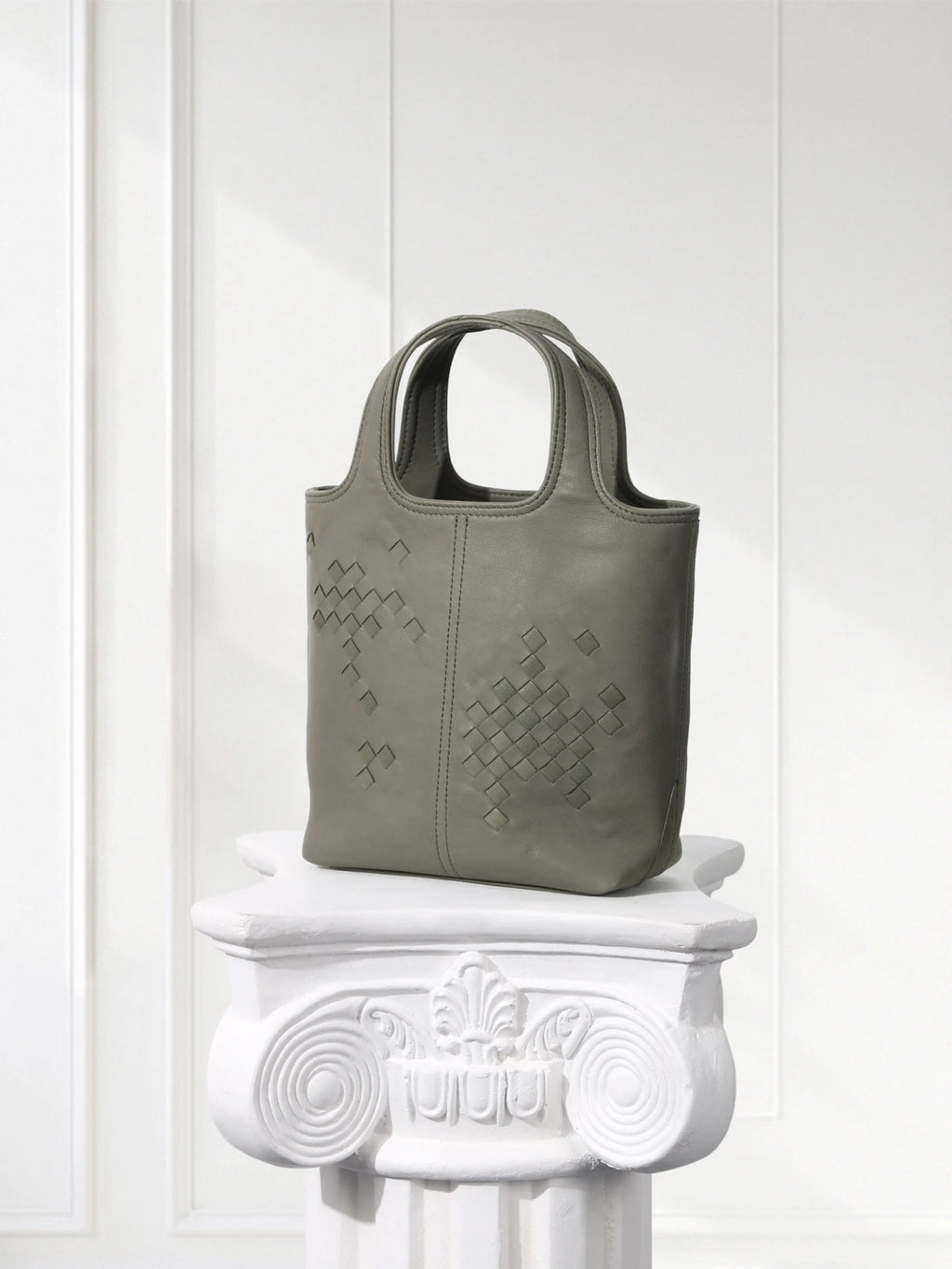 Woven Leather Mini Tote Bag Minimalist Handle Purse