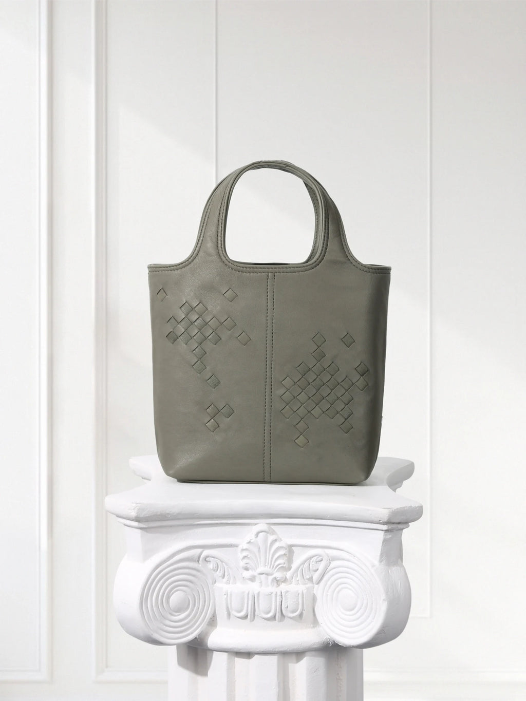 Woven Leather Mini Tote Bag Minimalist Handle Purse