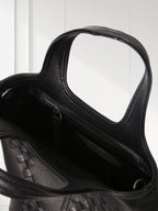 Black Woven Leather Mini Tote Bag Minimalist Handle Purse