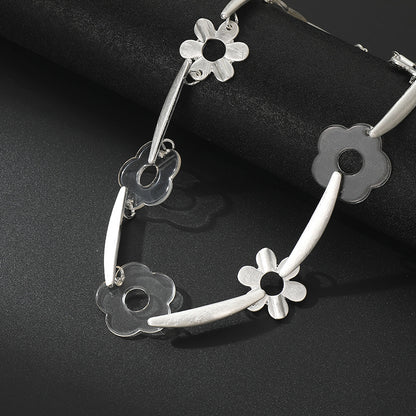 Elegant Silver Floral Necklace | Transparent Acrylic Accents | Modern Jewelry Design