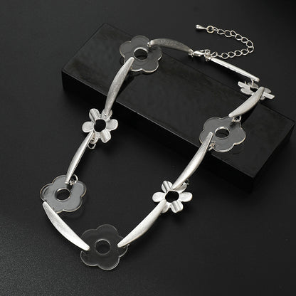 Elegant Silver Floral Necklace | Transparent Acrylic Accents | Modern Jewelry Design