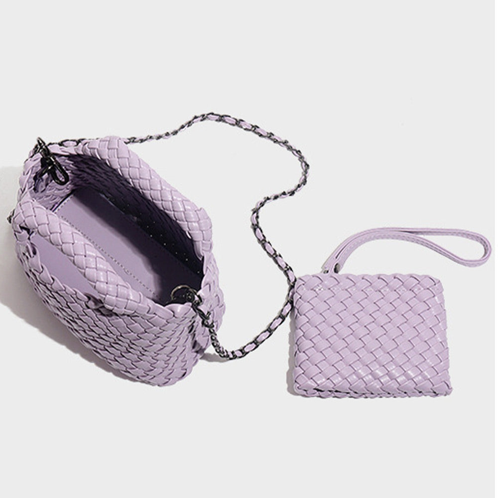 Woven Leather Handbags Woven Bag Top-handle Shoulder Bag ,Pink