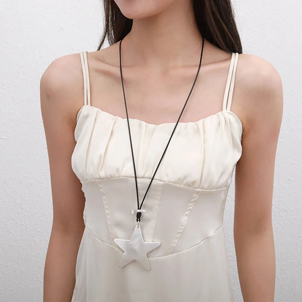 Sterling Silver Star Pendant Necklace Minimalist Black Cord Statement Jewelry,Wholesale