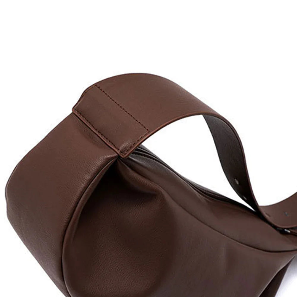 Minimalist Cloud Crescent Shoulder Bag – Soft Calfskin, Wide Strap, Casual & Chic