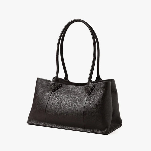 Women's Black Leather Tote Bag with Detachable Pouch – Large Capacity Shoulder Handbag for Work