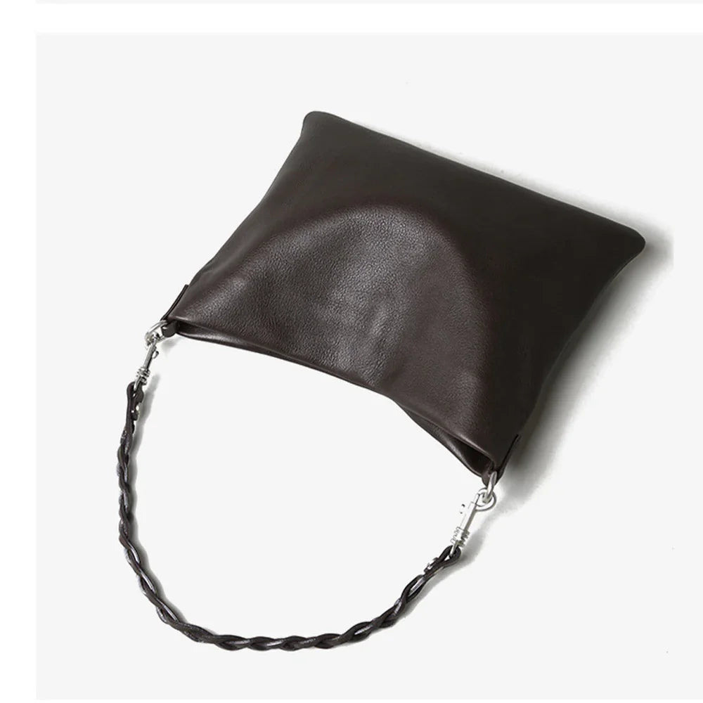 Women's Brown Leather Shoulder Bag Minimalist Tote Handbag for Daily Use