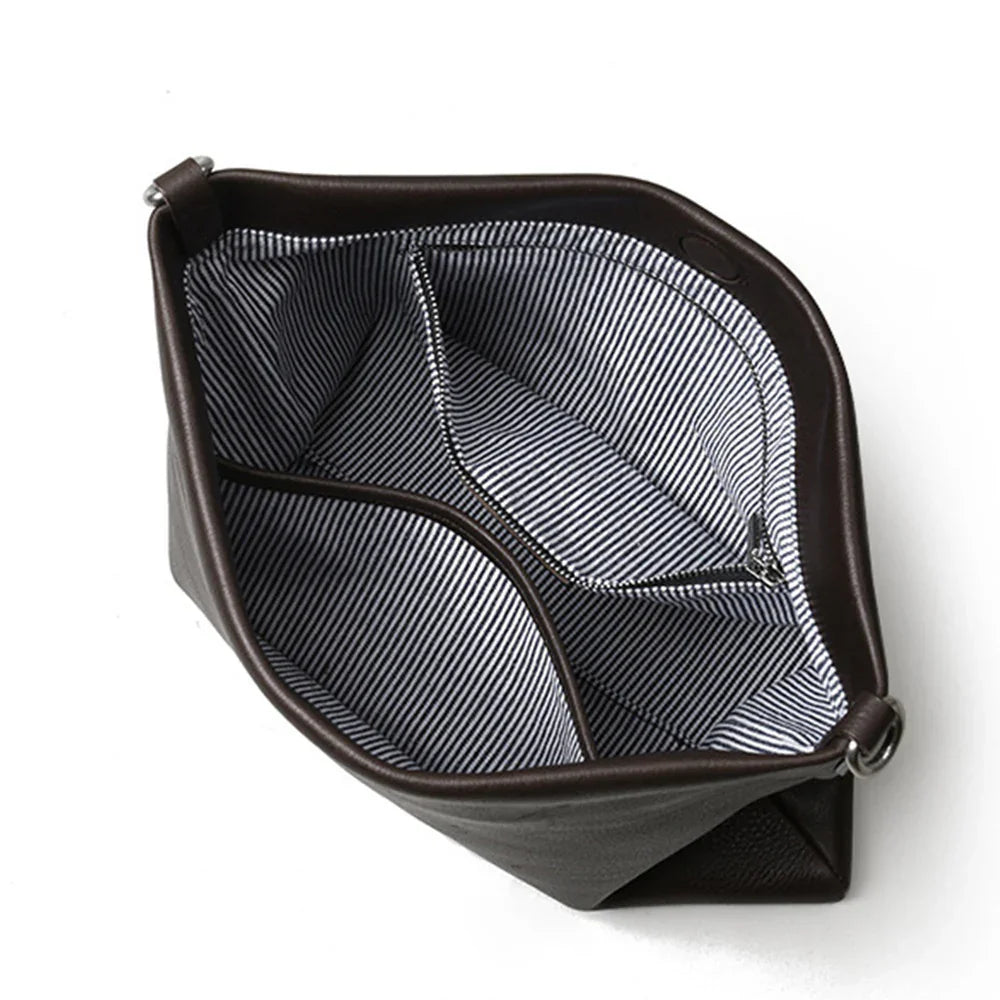 Women's Brown Leather Shoulder Bag Minimalist Tote Handbag for Daily Use