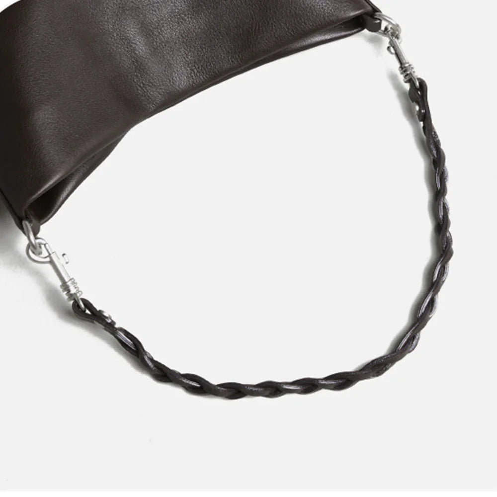 Women's Brown Leather Shoulder Bag Minimalist Tote Handbag for Daily Use