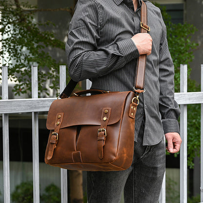 Men's Cowhide Leather Business Bag – Crossbody Briefcase for Business Trips & Commute