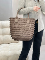 Luxury women’s woven leather shoulder bag, 100% lambskin hobo tote in Brown
, stylish soft bucket handbag