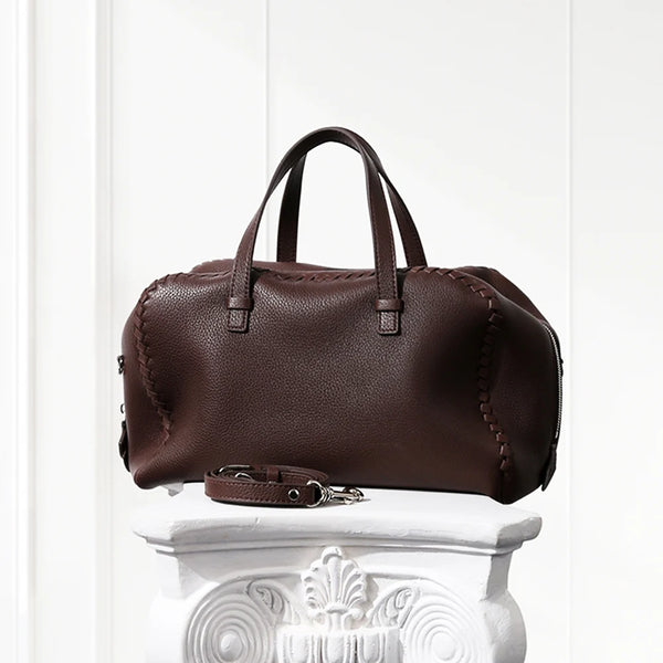 Large Boston Leather Tote Bag,Brown