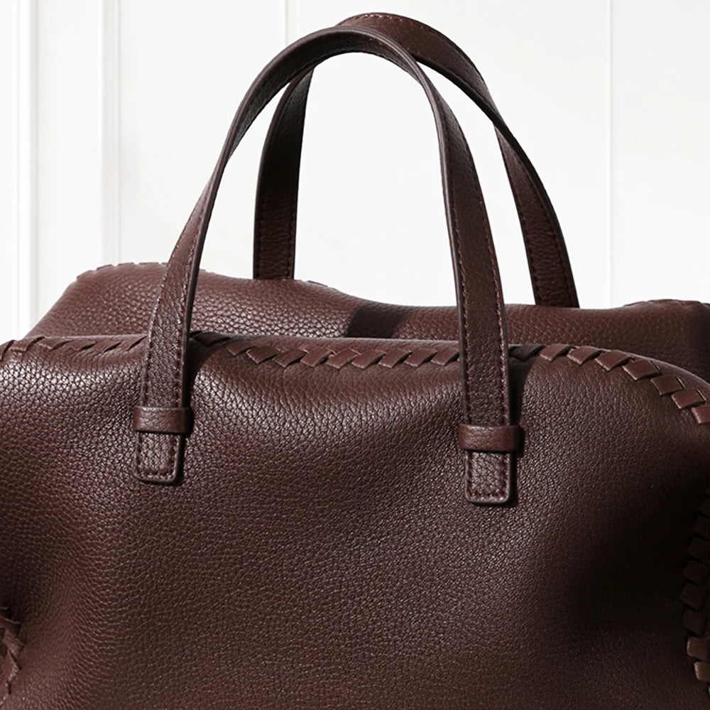 Deep blue large Boston leather tote bag in deerskin