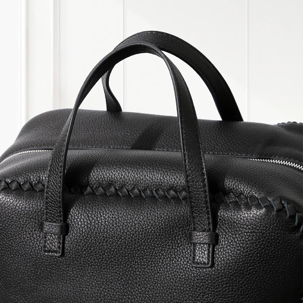 Deep BLACK large Boston leather tote bag in deerskin