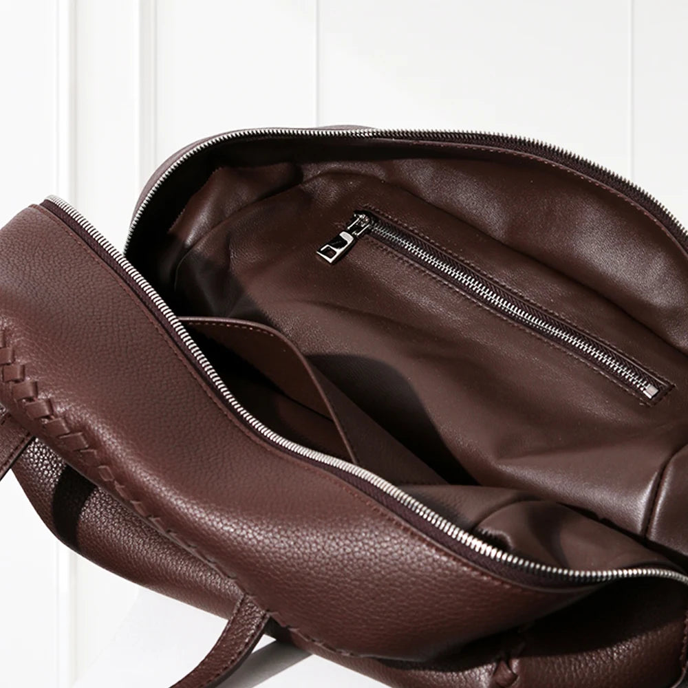 Deep blue large Boston leather tote bag in deerskin