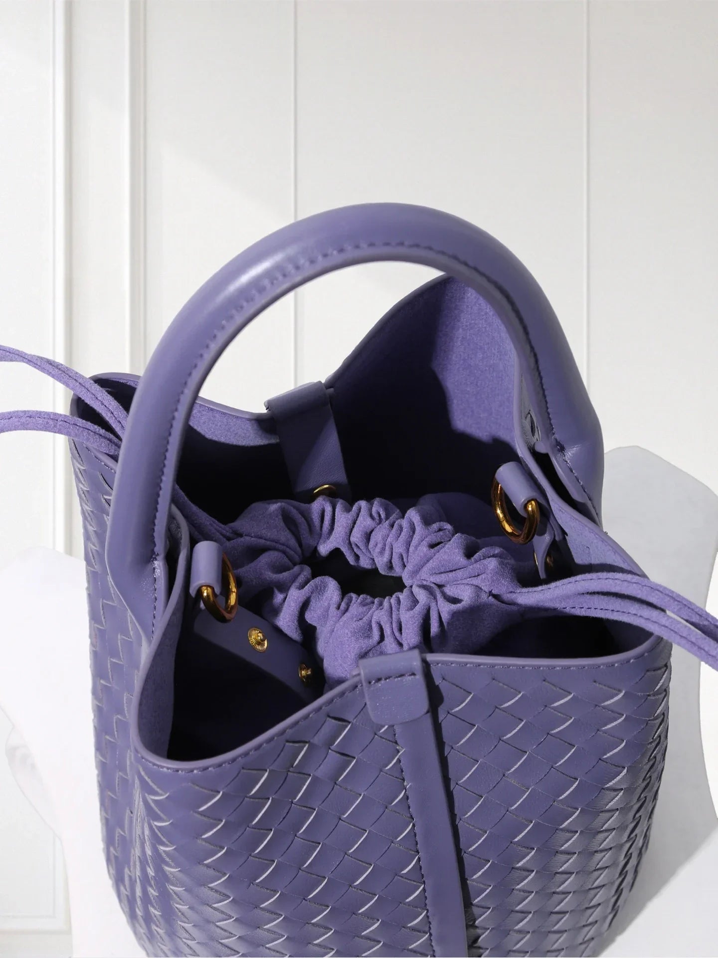 Lambskin Drawstring Shoulder Bag Luxury Tote Purse, purple