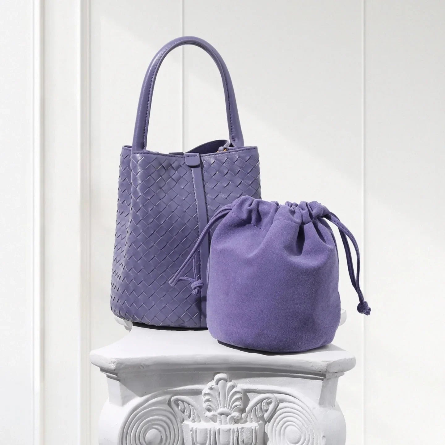 Lambskin Drawstring Shoulder Bag Luxury Tote Purse, purple