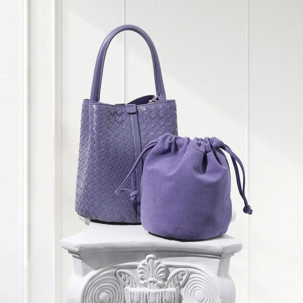 Lambskin Drawstring Shoulder Bag Luxury Tote Purse, purple