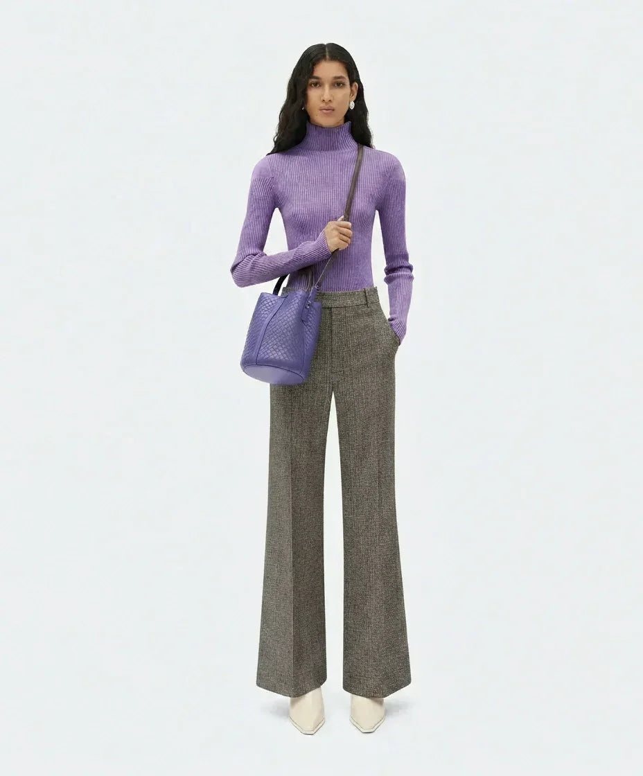 Lambskin Drawstring Shoulder Bag Luxury Tote Purse, purple