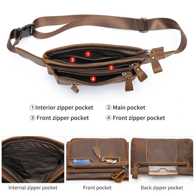 Leather Crossbody Fanny Bag Pouch For Men Daily Use Travel Fanny Bag Pouch