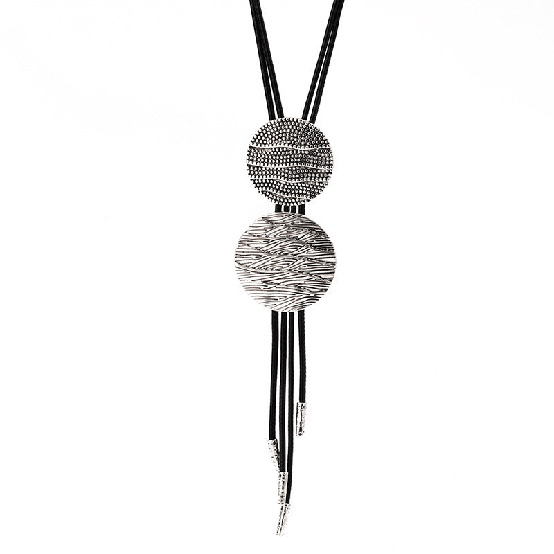 Minimalist Silver Geometric Necklace for Women Double Textured Round Plate Pendant