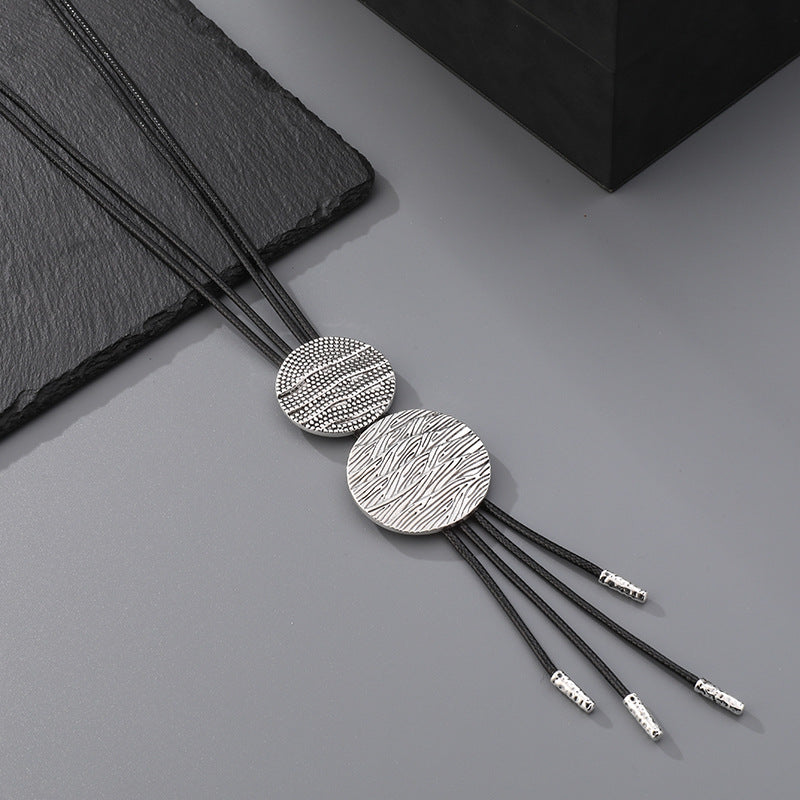 Minimalist Silver Geometric Necklace for Women Double Textured Round Plate Pendant