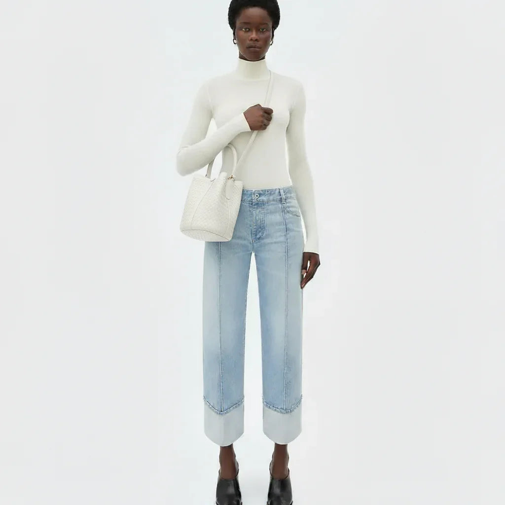 Minimalist beige woven leather handbag and pouch set for women on civibuy.com