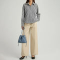 Minimalist Blue leather drawstring shoulder bag – stylish soft tote purse for women, wholesale near New York