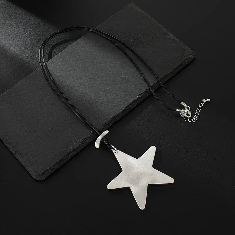 Sterling Silver Star Pendant Necklace Minimalist Black Cord Statement Jewelry,Wholesale