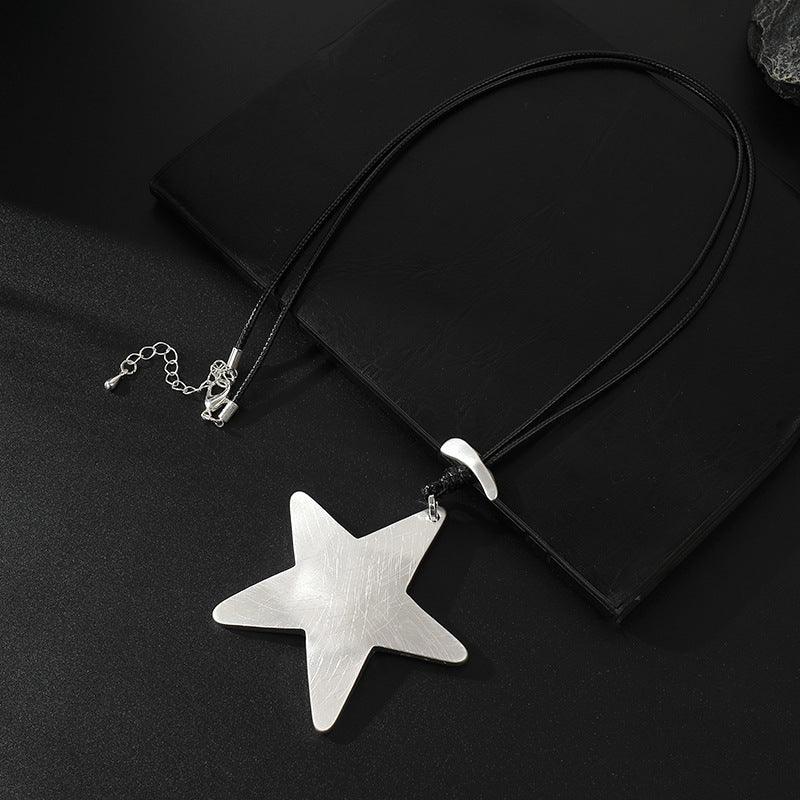 Sterling Silver Star Pendant Necklace Minimalist Black Cord Statement Jewelry,Wholesale