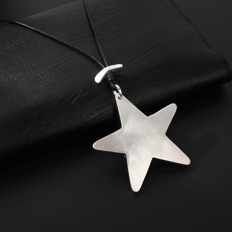 Sterling Silver Star Pendant Necklace Minimalist Black Cord Statement Jewelry,Wholesale
