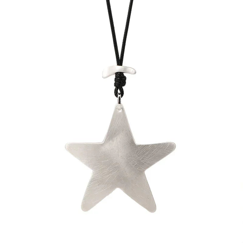 Sterling Silver Star Pendant Necklace Minimalist Black Cord Statement Jewelry,Wholesale