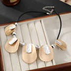 Modern Geometric Choker Necklace – Gold & Silver Statement Pendant on Black Cord,Wholesale