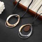 Chunky Statement Necklace – Mixed Metal & Wood Drop on Black Cord