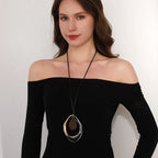 Chunky Statement Necklace – Mixed Metal & Wood Drop on Black Cord