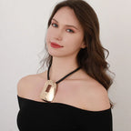 Modern Abstract Pendant Necklace with Geometric Cutout – Gold Finish